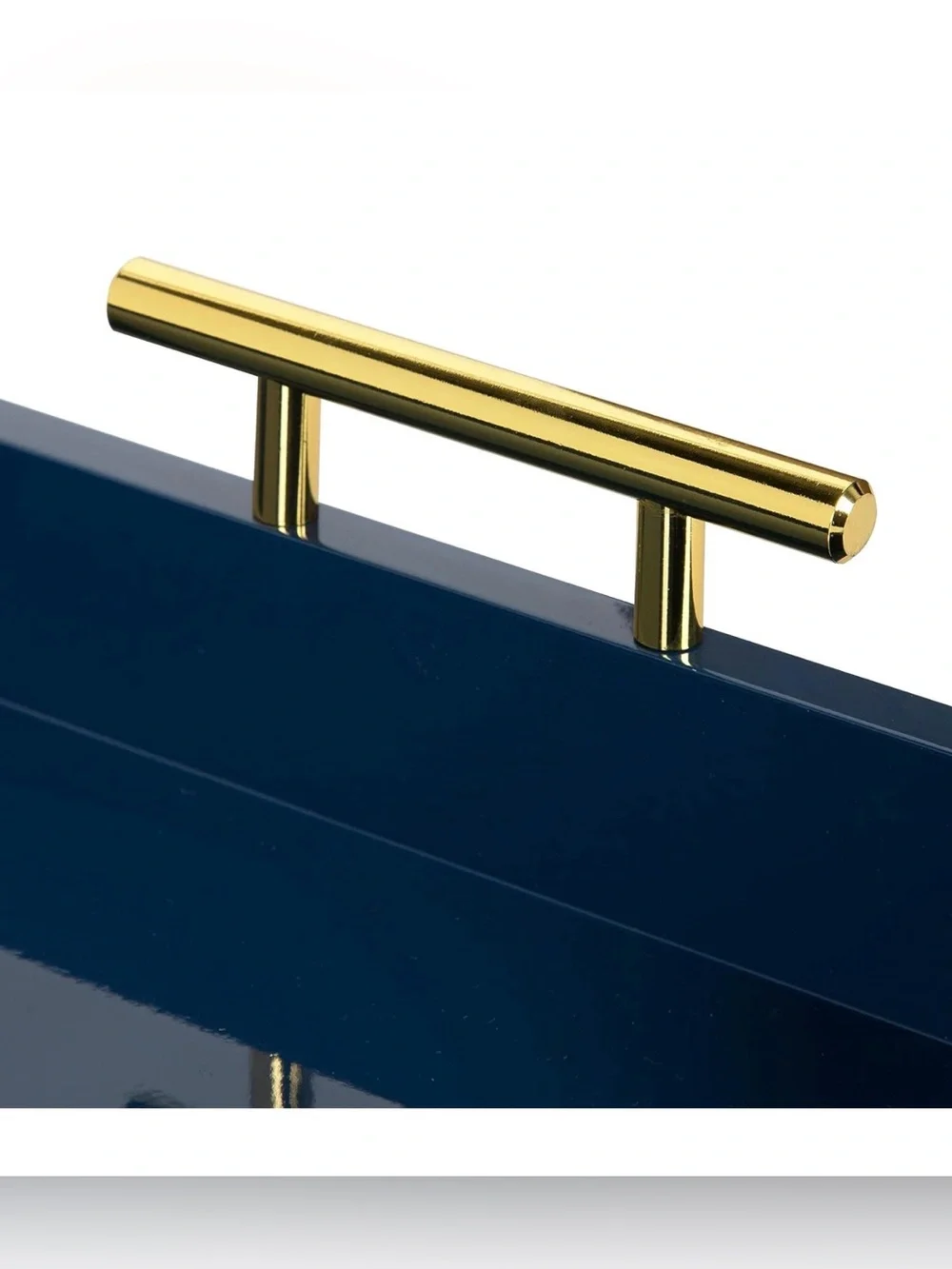 Lacquered Navy Octagon Vanity Tray with Gold Handles